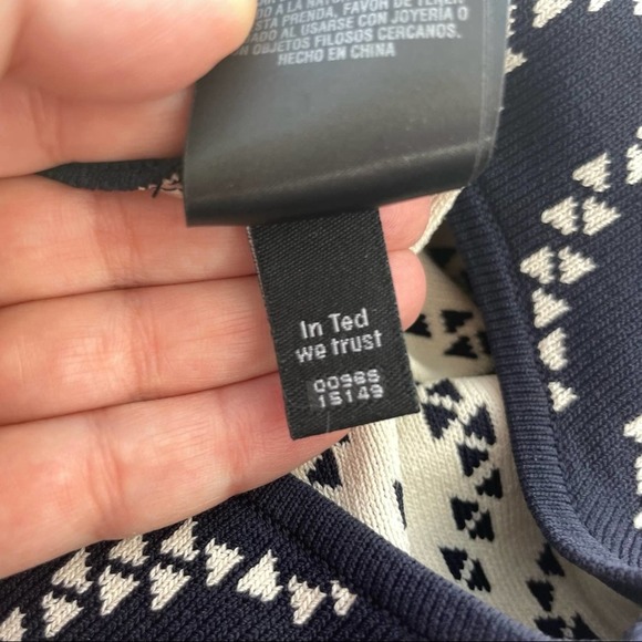 {Ted Baker} Navy/Ivory Bryena Jacquard Fit & Flare Knit Dress, US Size 2 - Picture 11 of 12